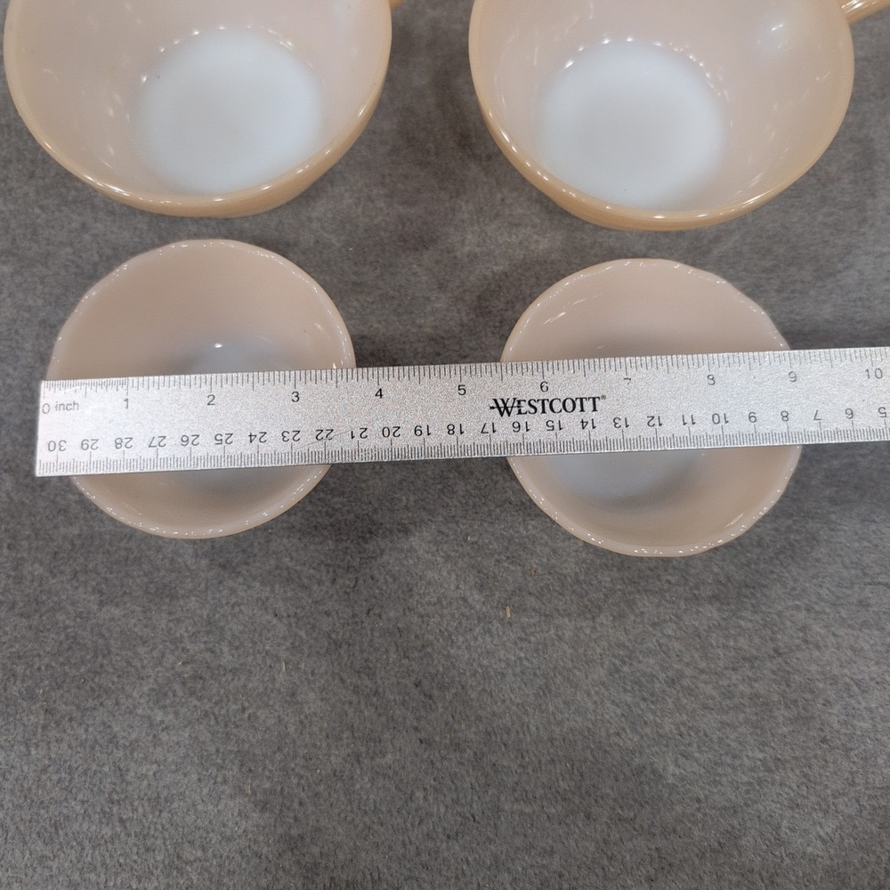 Fire King Peach Luster Milk Glass Handled Chili Bowls and Custard Cups Set of 6 - Picture 3 of 5